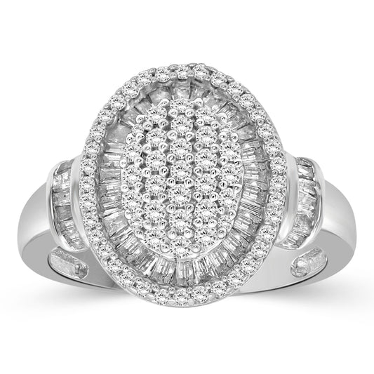 1 ct. T.W. White Diamond Oval Halo Ring in Sterling Silver