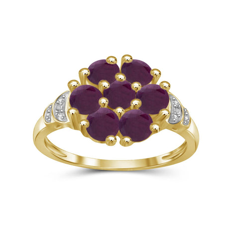 Ruby Ring Birthstone Jewelry – 2.33 Carat Ruby 14K Gold-Plated Ring Jewelry with White Diamond Accent – Gemstone Rings with Hypoallergenic 14K Gold-Plated Band