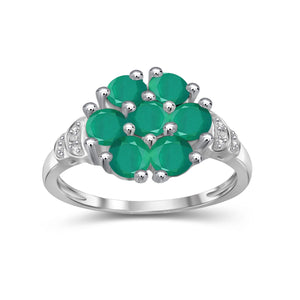 1.96 Carat T.G.W. Emerald Gemstone And White Diamond Accent Sterling Silver Ring