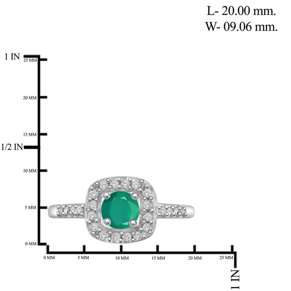 0.46 Carat T.G.W. Emerald Gemstone and 1/10 Carat T.W. White Diamond Sterling Silver Ring