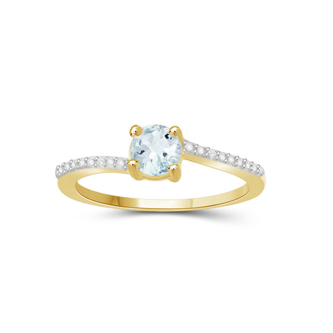 0.45 Carat T.G.W. Aquamarine Gemstone and White Diamond Accent 14K Gold-Plated  Ring