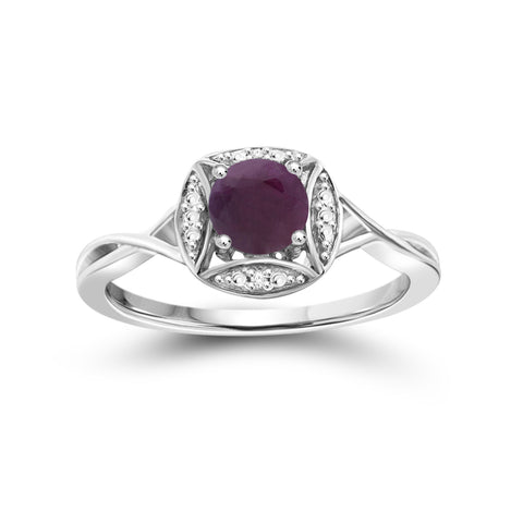 Ruby Ring Birthstone Jewelry – 0.75 Carat Ruby 0.925 Sterling Silver Ring Jewelry with White Diamond Accent – Gemstone Rings with Hypoallergenic 0.925 Sterling Silver Band