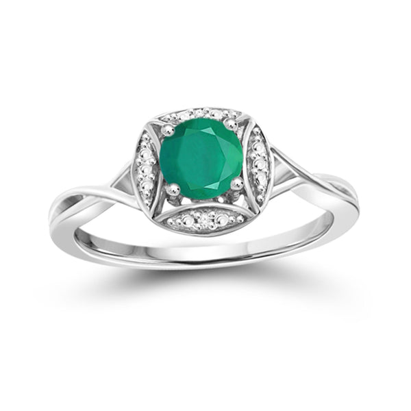 Emerald Ring Birthstone Jewelry – 0.50 Carat Emerald 0.925 Sterling Silver Ring Jewelry with White Diamond Accent – Gemstone Rings with Hypoallergenic 0.925 Sterling Silver Band