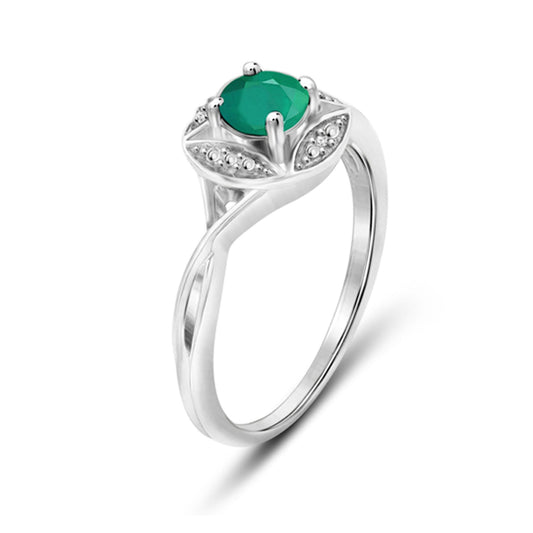0.50 ct. T.G.W. Emerald Ring with Diamond Accent in Sterling Silver
