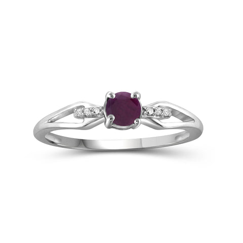 Ruby Ring Birthstone Jewelry – 0.75 Carat Ruby 0.925 Sterling Silver Ring Jewelry with White Diamond Accent – Gemstone Rings with Hypoallergenic 0.925 Sterling Silver Band
