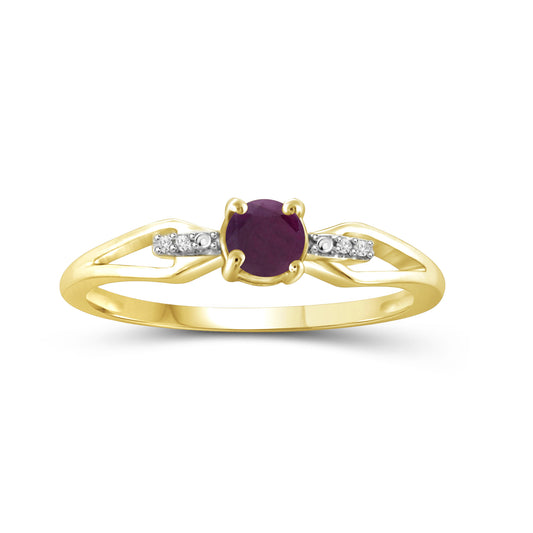3/4 ct. T.G.W. Ruby Ring with Diamond Accent in 14K Gold over Silver