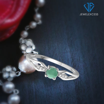 0.50 ct. T.G.W. Emerald Ring with Diamond Accent in Sterling Silver