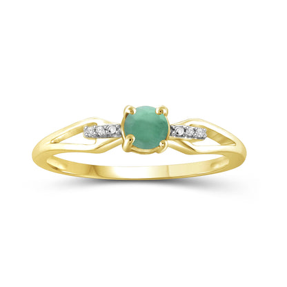 0.50 ct. T.G.W. Emerald Ring with Diamond Accent in 14K Gold over Silver