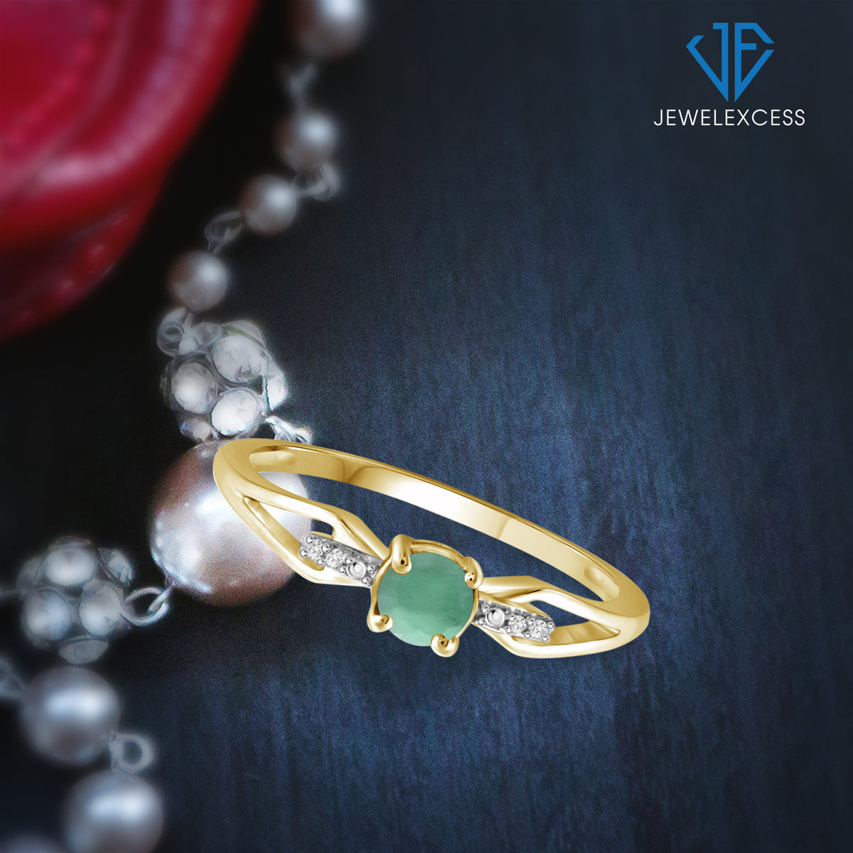 0.50 ct. T.G.W. Emerald Ring with Diamond Accent in 14K Gold over Silver