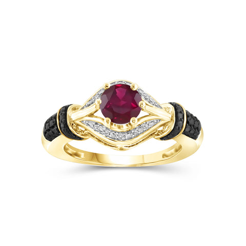 1.20 Carat T.G.W. Ruby Gemstone and 1/20 Carat T.W. White Diamond 14K Gold-Plated Ring