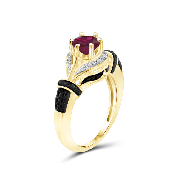 1.20 Carat T.G.W. Ruby Gemstone and 1/20 Carat T.W. White Diamond 14K Gold-Plated Ring