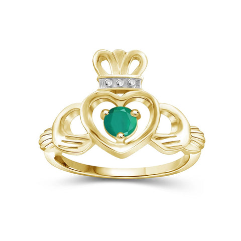 0.28 Carat T.G.W. Emerald Gemstone 14K Gold-Plated Heart Crown Ring