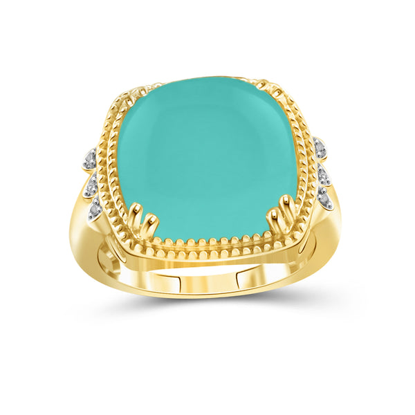 Chalcedony Ring Birthstone Jewelry – 10.75 Carat Chalcedony 14K Gold-Plated Ring Jewelry with White Diamond Accent – Gemstone Rings with Hypoallergenic 14K Gold-Plated Band