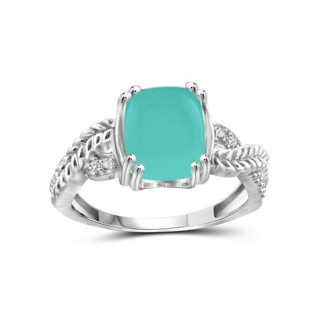 Chalcedony Ring Birthstone Jewelry – 2.75 Carat Chalcedony 0.925 Sterling Silver Ring Jewelry with White Diamond Accent – Gemstone Rings with Hypoallergenic 0.925 Sterling Silver Band
