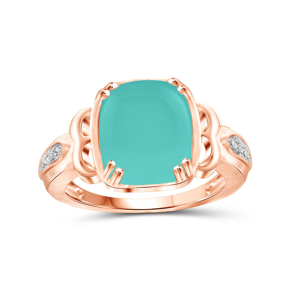 Chalcedony Ring Birthstone Jewelry – 5.00 Carat Chalcedony 0.925 Sterling Silver Ring Jewelry with White Diamond Accent – Gemstone Rings with Hypoallergenic 0.925 Sterling Silver Or Rose Gold Over Silver Band