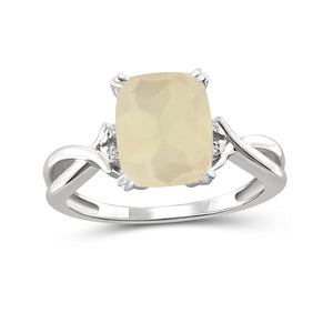 Moonstone Ring Birthstone Jewelry – 3.00 Carat Moonstone 0.925 Sterling Silver Ring Jewelry with White Diamond Accent – Gemstone Rings with Hypoallergenic 0.925 Sterling Silver Band