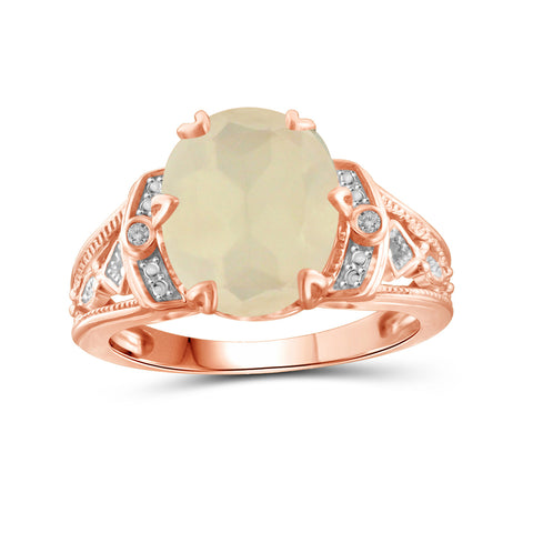 Moonstone Ring Birthstone Jewelry – 4.25 Carat Moonstone Rose Gold Over Silver Ring Jewelry with White Diamond Accent – Gemstone Rings with Hypoallergenic Rose Gold Over Silver Band