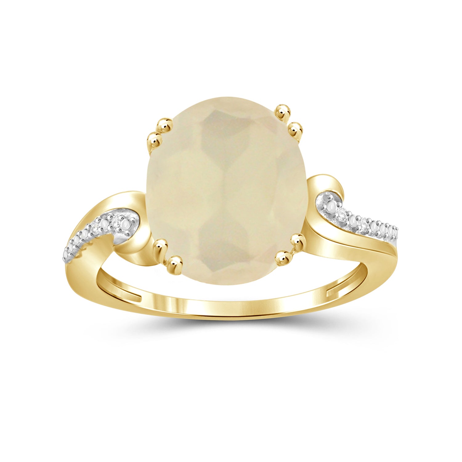 Moonstone Ring Birthstone Jewelry – 4.25 Carat Moonstone 14K Gold-Plated Ring Jewelry with White Diamond Accent – Gemstone Rings with Hypoallergenic 14K Gold-Plated Band