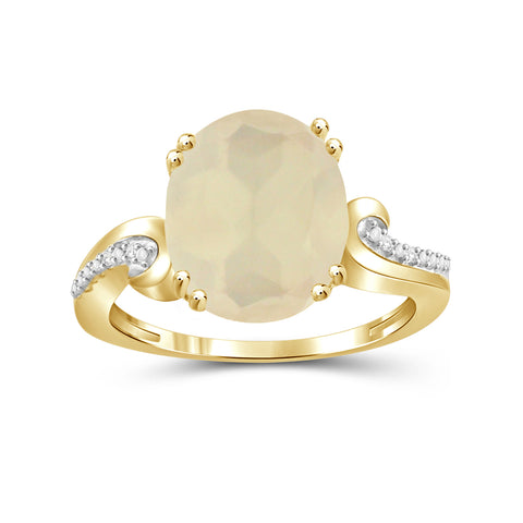 Moonstone Ring Birthstone Jewelry – 4.25 Carat Moonstone 14K Gold-Plated Ring Jewelry with White Diamond Accent – Gemstone Rings with Hypoallergenic 14K Gold-Plated Band