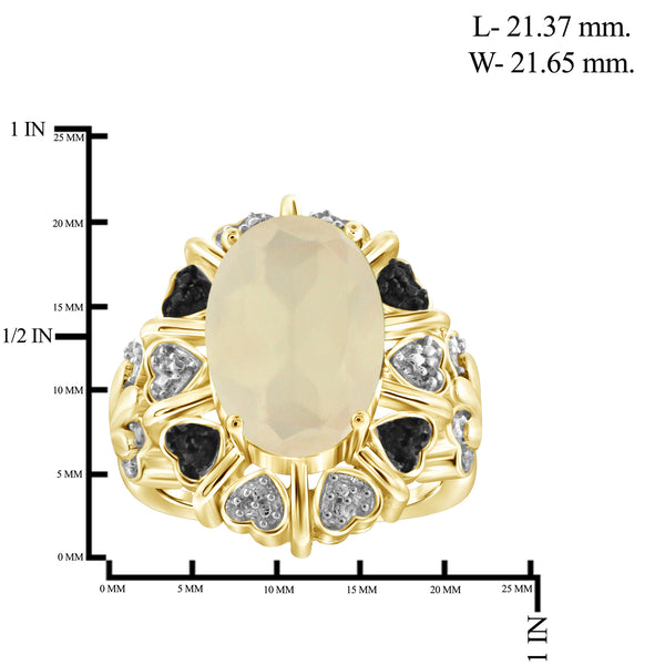 Moonstone Ring Birthstone Jewelry – 5.50 Carat Moonstone 14K Gold-Plated Ring Jewelry with Black & White Diamond Accent – Gemstone Rings with Hypoallergenic 14K Gold-Plated Band
