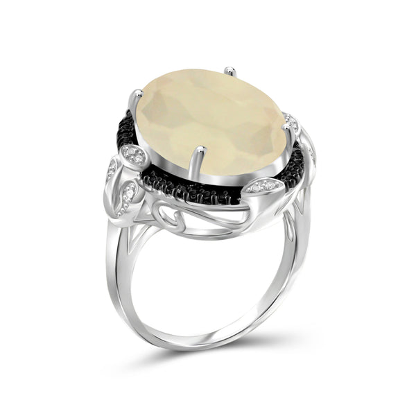 11 Carat T.G.W. Moonstone and Black and White Diamond Accent Sterling Silver Ring
