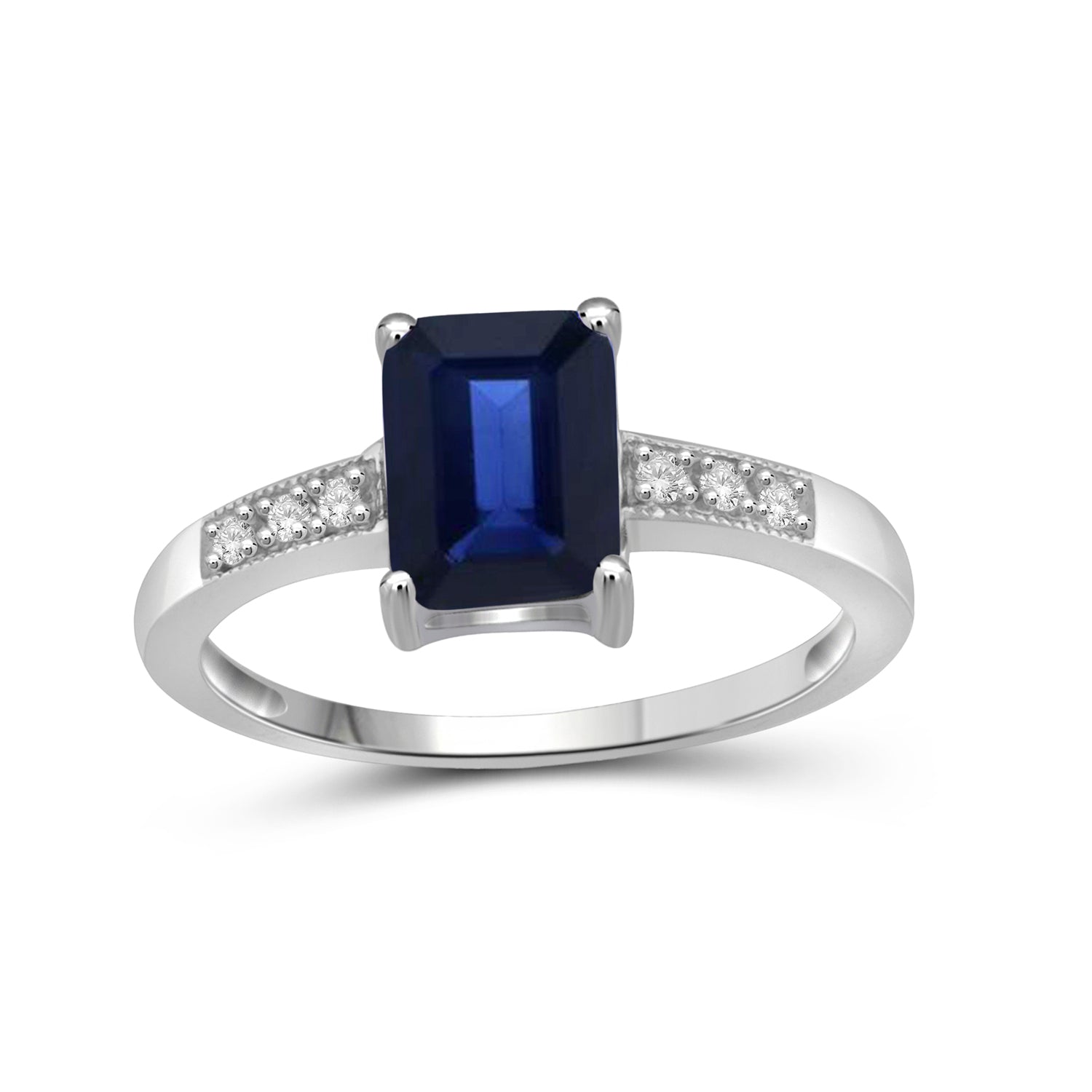 Sapphire Ring Birthstone Jewelry – 2.00 Carat Sapphire 0.925 Sterling Silver Ring Jewelry with White Diamond Accent – Gemstone Rings with Hypoallergenic 0.925 Sterling Silver Band