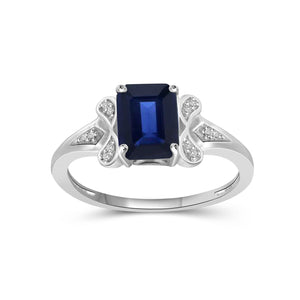 2 Carat T.G.W. Sapphire and White Diamond Accent Sterling Silver Or 14K Gold-Plated Ring