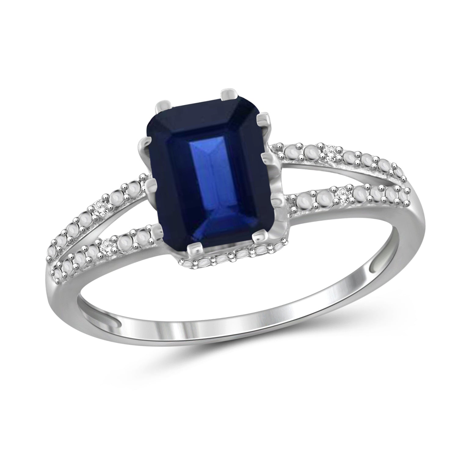2 Carat T.G.W. Sapphire and White Diamond Accent Sterling Silver Spilt Shank Ring