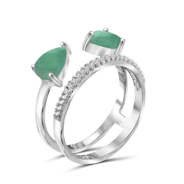 1.38 CTW Emerald & 1/20 Carat White Diamonds Ring in Sterling Silver
