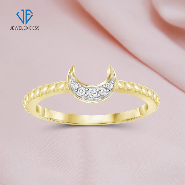 1/20 Carat White Diamond 14k Gold Over Silver Moon Stackable Ring