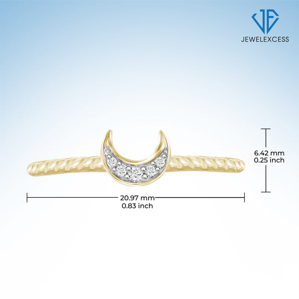 1/20 Carat White Diamond 14k Gold Over Silver Moon Stackable Ring