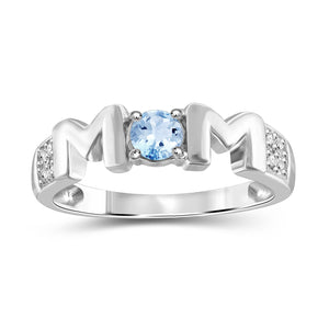 1/3 Carat T.G.W. Sky Blue Topaz And White Diamond Accent Sterling Silver Mom Ring