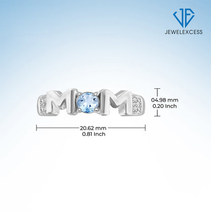 1/3 ct. T.G.W. Sky Blue Topaz Mom Ring with Diamond Accent in Sterling Silver