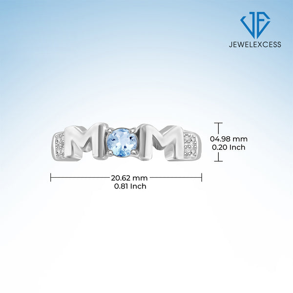 1/3 Carat T.G.W. Sky Blue Topaz And White Diamond Accent Sterling Silver Mom Ring