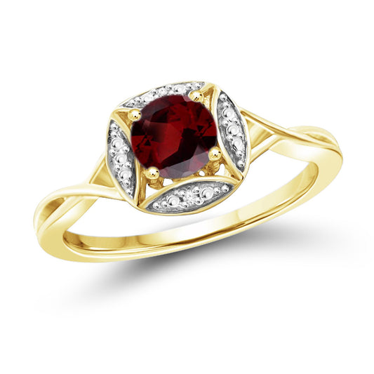 1/2 ct. T.G.W. Garnet Ring with Diamond Accent in 14K Gold over Silver
