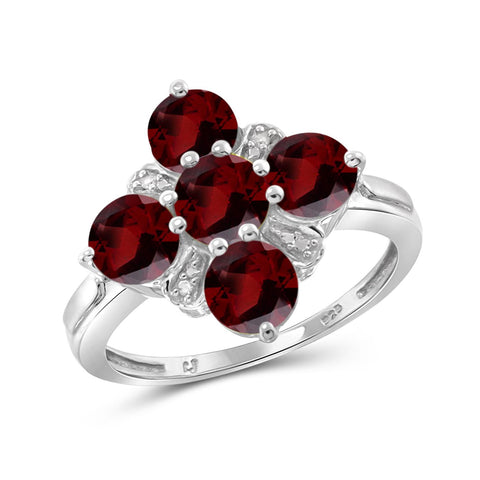 3.00 CTW Garnet Gemstone & Accent WhIte Diamond Ring in Sterling Silver Or 14K Gold-Plated