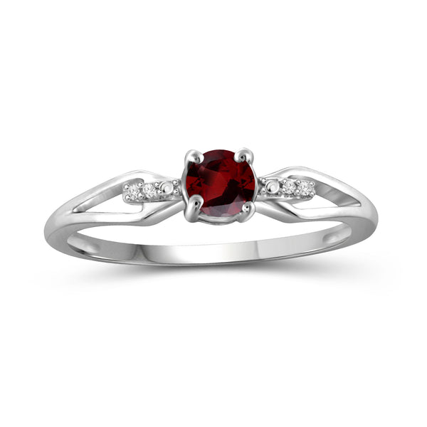 Garnet Ring Birthstone Jewelry – 0.50 Carat Garnet 0.925 Sterling Silver Ring Jewelry with White Diamond Accent – Gemstone Rings with Hypoallergenic 0.925 Sterling Silver Band