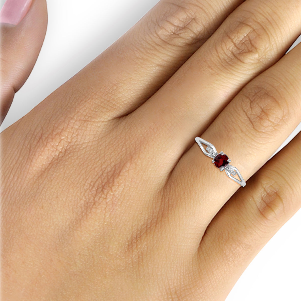 0.50 ct. T.G.W. Garnet Ring with Diamond Accent in Sterling Silver