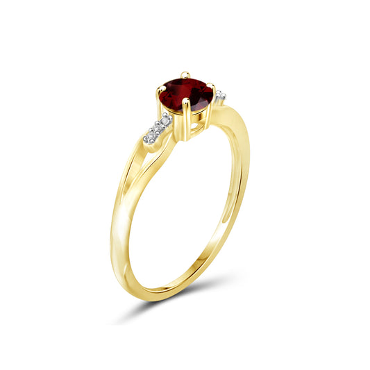 1/2 ct. T.G.W. Garnet Ring with Diamond Accent in 14K Gold over Silver
