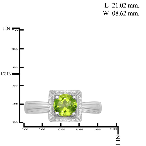 Peridot Ring Birthstone Jewelry – 0.75 Carat Peridot 0.925 Sterling Silver Ring Jewelry with White Diamond Accent – Gemstone Rings with Hypoallergenic 0.925 Sterling Silver Band