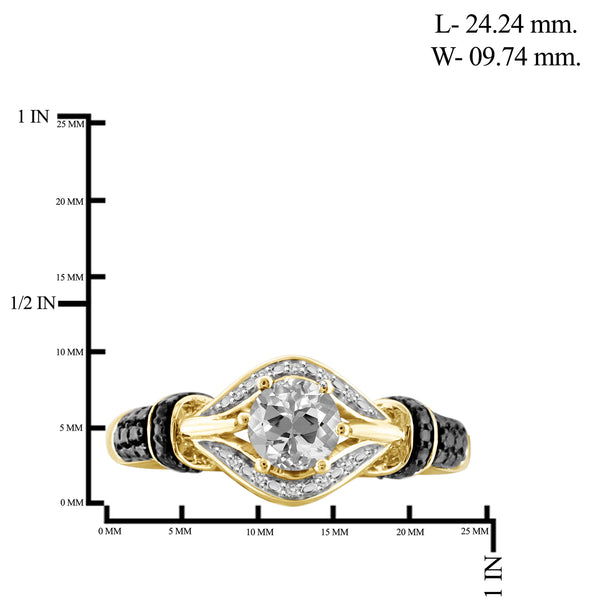 White Topaz Ring Birthstone Jewelry – 1.00 Carat White Topaz 14K Gold-Plated Ring Jewelry with White Diamond Accent – Gemstone Rings with Hypoallergenic 14K Gold-Plated Band