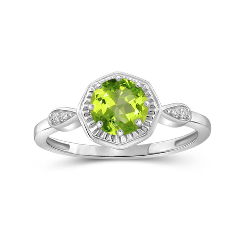Peridot Ring Birthstone Jewelry – 0.75 Carat Peridot 0.925 Sterling Silver Ring Jewelry with White Diamond Accent – Gemstone Rings with Hypoallergenic 0.925 Sterling Silver Band