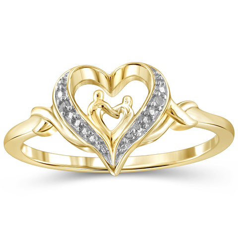 White Diamond Accent 14k Gold Over Silver Mother and Child Heart Ring