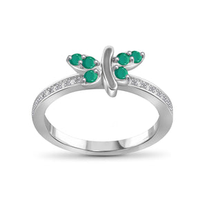 1/3 Carat T.G.W. Emerald And White Diamond Accent Sterling Silver Butterfly Ring
