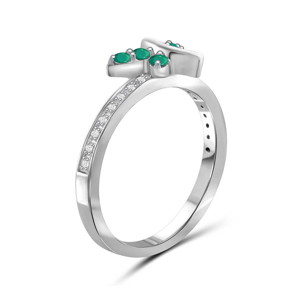 1/3 Carat T.G.W. Emerald And White Diamond Accent Sterling Silver Butterfly Ring