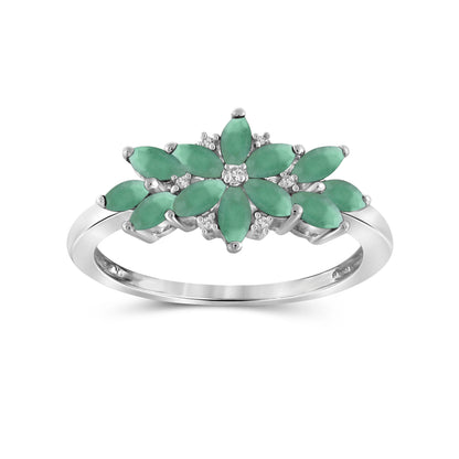 1 ct. T.G.W. Emerald & 1/20 ct. T.W. White Diamond Ring in Sterling Silver