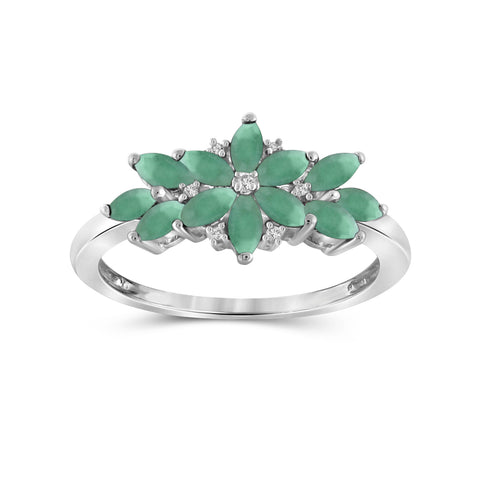 1.00 Carat T.G.W. Emerald And 1/20 Carat T.W. White Diamond Sterling Silver Ring