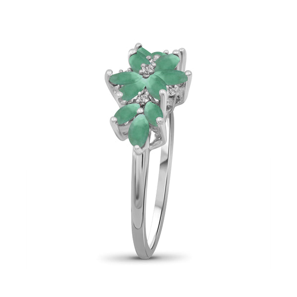 1.00 Carat T.G.W. Emerald And 1/20 Carat T.W. White Diamond Sterling Silver Ring
