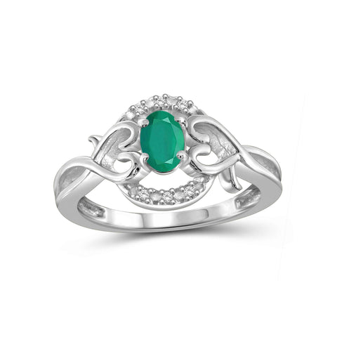 Emerald Ring Birthstone Jewelry – 0.33 Carat Emerald 0.925 Sterling Silver Ring Jewelry with White Diamond Accent – Gemstone Rings with Hypoallergenic 0.925 Sterling Silver Band