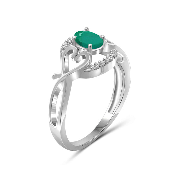 Emerald Ring Birthstone Jewelry – 0.33 Carat Emerald 0.925 Sterling Silver Ring Jewelry with White Diamond Accent – Gemstone Rings with Hypoallergenic 0.925 Sterling Silver Band